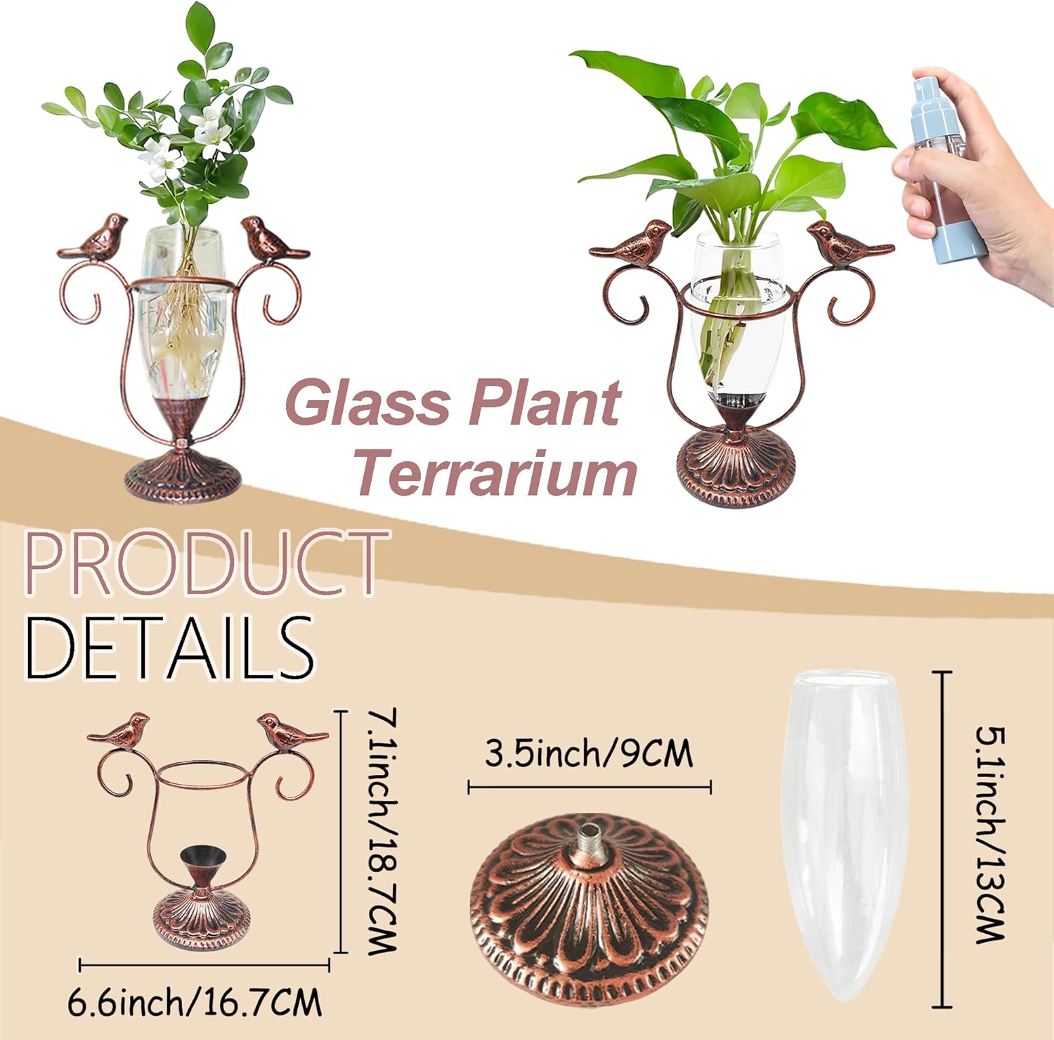 2 Vintage Copper Bird Plant Pr - Propagation Station Vase ulasan dan harga